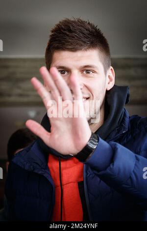 Kortrijk's new player Vladimir Kovacevic pictured during a press conference of Belgian soccer team KV Kortrijk to announce their latest transfers, Thursday 02 February 2017, in Kortrijk. Stojanovic is a Serbian soccer player from FK Vozdovac, Kovacevic is a Serbian soccer player from Vojvodina. BELGA PHOTO KURT DESPLENTER Stock Photo