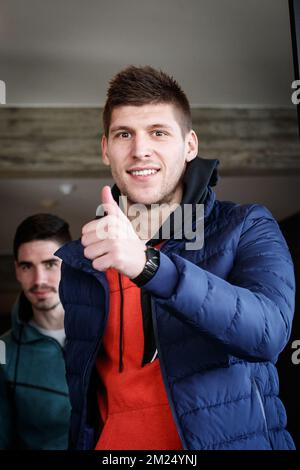 Kortrijk's new player Vladimir Kovacevic pictured during a press conference of Belgian soccer team KV Kortrijk to announce their latest transfers, Thursday 02 February 2017, in Kortrijk. Stojanovic is a Serbian soccer player from FK Vozdovac, Kovacevic is a Serbian soccer player from Vojvodina. BELGA PHOTO KURT DESPLENTER Stock Photo