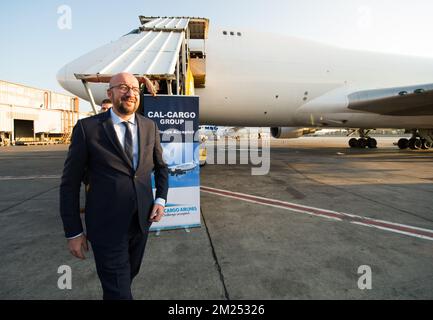 Belgian Prime Minister Charles Michel pictured during the visit of Cal Cargo in Tel Aviv, Israel, part of a three days visit of Belgian Prime Minister to Israel and Palestine, Monday 06 February 2017. BELGA PHOTO JOHANNA GERON  Stock Photo