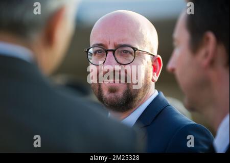 Belgian Prime Minister Charles Michel pictured during the visit of Cal Cargo in Tel Aviv, Israel, part of a three days visit of Belgian Prime Minister to Israel and Palestine, Monday 06 February 2017. BELGA PHOTO JOHANNA GERON  Stock Photo