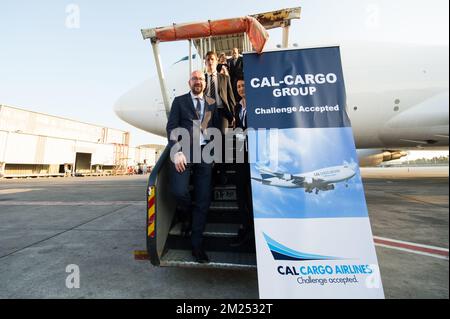 Belgian Prime Minister Charles Michel pictured during the visit of Cal Cargo in Tel Aviv, Israel, part of a three days visit of Belgian Prime Minister to Israel and Palestine, Monday 06 February 2017. BELGA PHOTO JOHANNA GERON  Stock Photo