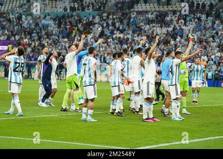 Lusail, Doha, Qatar, Qatar. 13th Dec, 2022. DOHA, QATAR - DECEMBER 13: Players of Argentina celebrate the victory after the FIFA World Cup Qatar 2022 Semi-finals match between Argentina and Croatia at Lusail Stadium on December 13, 2022 in Lusail, Qatar. (Credit Image: © Florencia Tan Jun/PX Imagens via ZUMA Press Wire) Stock Photo