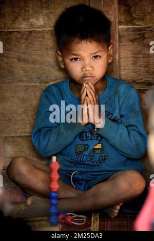 Illustration picture shows a kid during a visit to a community based pre-school in Kang Village, Saravane, Laos, Wednesday 22 February 2017. Queen Mathilde, honorary President of Unicef Belgium, is on a four days mission in Laos. BELGA PHOTO YORICK JANSENS  Stock Photo