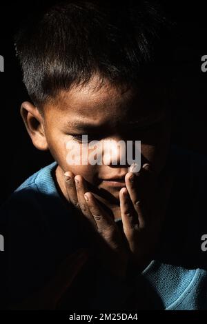 Illustration picture shows a kid during a visit to a community based pre-school in Kang Village, Saravane, Laos, Wednesday 22 February 2017. Queen Mathilde, honorary President of Unicef Belgium, is on a four days mission in Laos. BELGA PHOTO YORICK JANSENS  Stock Photo