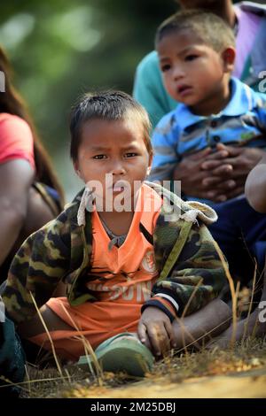 Illustration picture shows a kid during a visit to a community based pre-school in Kang Village, Saravane, Laos, Wednesday 22 February 2017. Queen Mathilde, honorary President of Unicef Belgium, is on a four days mission in Laos. BELGA PHOTO YORICK JANSENS  Stock Photo