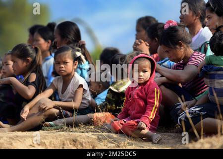 Illustration picture shows kids during a visit to a community based pre-school in Kang Village, Saravane, Laos, Wednesday 22 February 2017. Queen Mathilde, honorary President of Unicef Belgium, is on a four days mission in Laos. BELGA PHOTO YORICK JANSENS  Stock Photo