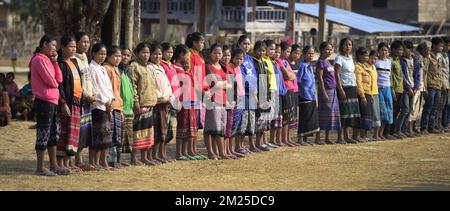 Illustration picture shows local people during a visit to a community based pre-school in Kang Village, Saravane, Laos, Wednesday 22 February 2017. Queen Mathilde, honorary President of Unicef Belgium, is on a four days mission in Laos. BELGA PHOTO YORICK JANSENS  Stock Photo