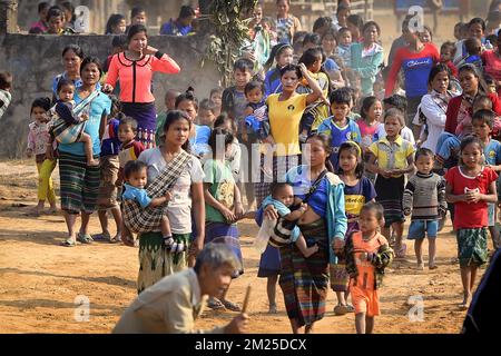 Illustration picture shows local people during a visit to a community based pre-school in Kang Village, Saravane, Laos, Wednesday 22 February 2017. Queen Mathilde, honorary President of Unicef Belgium, is on a four days mission in Laos. BELGA PHOTO YORICK JANSENS  Stock Photo