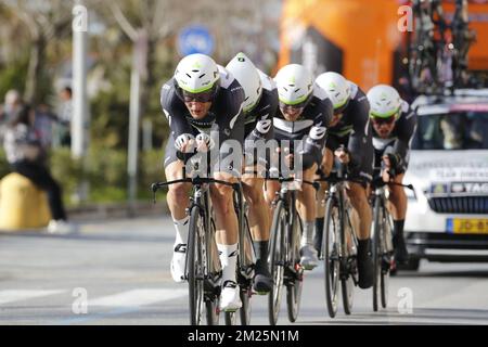 Team Dimension Data riders pictured in action during the third stage of the 105th edition of the Tour de France cycling race a team time trial 35 5km from Cholet to Cholet France