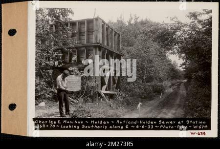 Charles E. Monihan, Rutland-Holden Sewer near Station 364+70, looking southerly along center line, Holden, Mass., Jun. 6, 1933 , waterworks, sewers drainage structures, real estate Stock Photo
