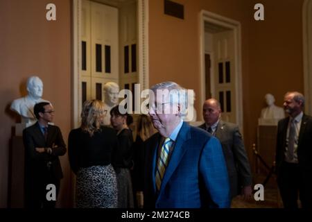 Washington, United States Of America. 13th Dec, 2022. United States Senate Minority Leader Mitch McConnell (Republican of Kentucky) walks for his office to the Senate chamber for a vote at the US Capitol in Washington, DC, Tuesday, December 13, 2022. Credit: Rod Lamkey/CNP/Sipa USA Credit: Sipa USA/Alamy Live News Stock Photo