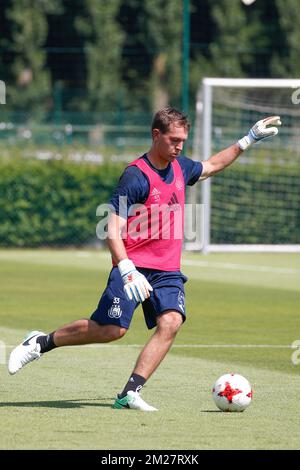 Anderlecht's goalkeeper Davy Roef pictured in action during the first training session for the new 2017-2018 season of Jupiler Pro League team Sporting Anderlecht, in Brussels, Wednesday 21 June 2017. BELGA PHOTO BRUNO FAHY Stock Photo