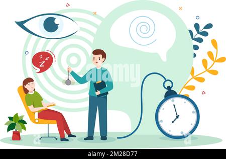 Hypnosis with Black and White Spirals Creating an Altered State of Mind for Treatment Services in Flat Cartoon Hand Drawn Template Illustration Stock Vector