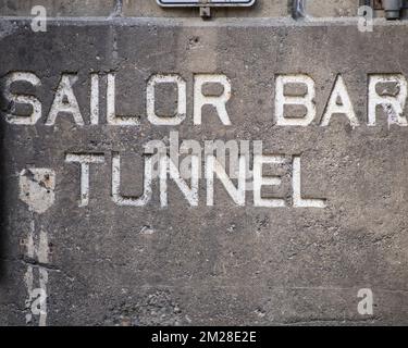 Sign of Sailor Bar Tunnel located between Yale and Spuzzum, British Columbia, Canada Stock Photo