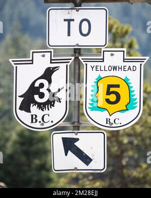 Highway junction signs in Hope, British Columbia, Canada Stock Photo