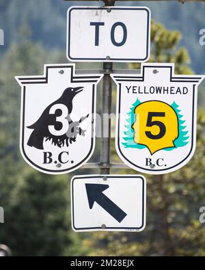 Highway junction signs in Hope, British Columbia, Canada Stock Photo