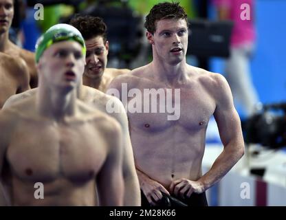 Belgian swimmer Louis Croenen reacts after the heats of the men's 200m butterfly competition at the World Championships in Budapest, Hungary, Tuesday 25 July 2017. BELGA PHOTO ERIC LALMAND Stock Photo