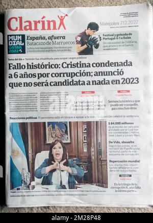 Argentine newspaper Clarin front page news of the sentence of six years imprisonment for corruption of  Vice-President Cristina Fernandez de Kirchner Stock Photo