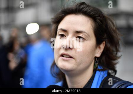 Gwenaelle Martin of Fugea pictured during a meeting between the Prime Minister and delegates of egg and chicken industry, Thursday 10 August 2017. Millions of eggs have been pulled from shops in Belgium, the Netherlands and Germany as fipronil was detected in samples. Insecticide fipronil is used to destroy lice and ticks, but it's forbidden for use with animals intended for human consumption. BELGA PHOTO ERIC LALMAND Stock Photo