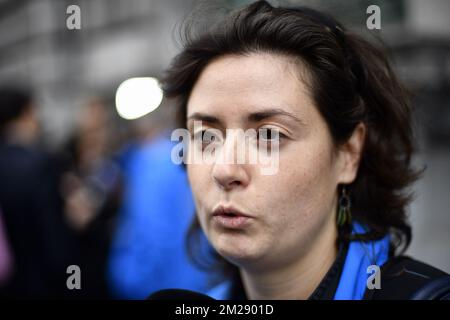 Gwenaelle Martin of Fugea pictured during a meeting between the Prime Minister and delegates of egg and chicken industry, Thursday 10 August 2017. Millions of eggs have been pulled from shops in Belgium, the Netherlands and Germany as fipronil was detected in samples. Insecticide fipronil is used to destroy lice and ticks, but it's forbidden for use with animals intended for human consumption. BELGA PHOTO ERIC LALMAND Stock Photo