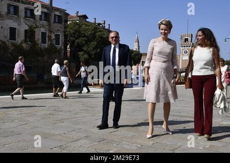Queen Mathilde of Belgium pictured at a one day visit of Belgian Queen to the 57th edition of Venice Biennale, Friday 08 September 2017, Venice, Italy. BELGA PHOTO DIRK WAEM  Stock Photo
