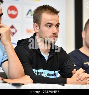 Belgian Victor Campenaerts pictured during a press conference before the start of the 2017 UCI Road World Cycling Championships in Bergen, Norway, Monday 18 September 2017. BELGA PHOTO YORICK JANSENS Stock Photo