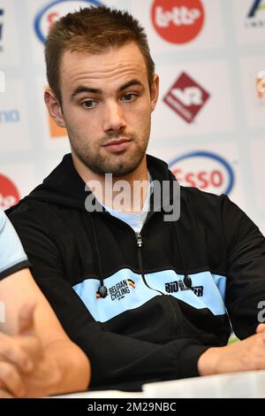 Belgian Victor Campenaerts pictured during a press conference before the start of the 2017 UCI Road World Cycling Championships in Bergen, Norway, Monday 18 September 2017. BELGA PHOTO YORICK JANSENS Stock Photo