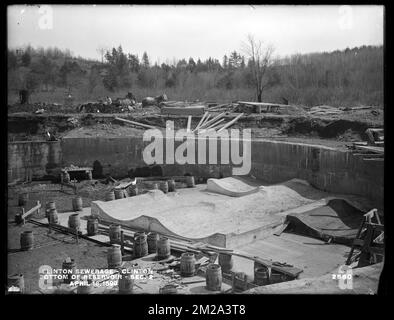 Clinton Sewerage, bottom of Reservoir, Section 2, Clinton, Mass., Apr. 18, 1899 , waterworks, sewage treatment, reservoirs water distribution structures, construction sites, watershed sanitary improvement Stock Photo