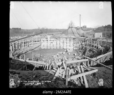 Clinton Sewerage, reservoir, Section 2, Clinton, Mass., Nov. 21, 1898 , waterworks, sewage treatment, reservoirs water distribution structures, construction sites Stock Photo