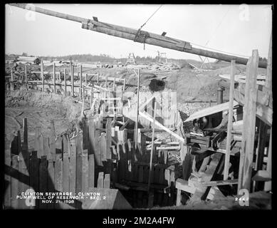 Clinton Sewerage, pump well of reservoir, Section 2, Clinton, Mass., Nov. 21, 1898 , waterworks, sewage treatment, reservoirs water distribution structures, construction sites Stock Photo