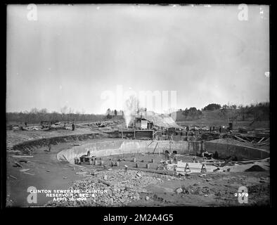 Clinton Sewerage, reservoir, Section 2, Clinton, Mass., Apr. 18, 1899 , waterworks, sewage treatment, reservoirs water distribution structures, construction sites, watershed sanitary improvement Stock Photo