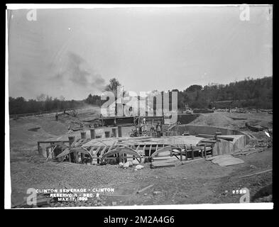 Clinton Sewerage, reservoir, Section 2, Clinton, Mass., May 17, 1899 , waterworks, sewage treatment, reservoirs water distribution structures, construction sites, watershed sanitary improvement Stock Photo