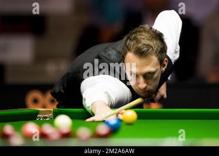 Judd Trump pictured in action during a game between English Judd Trump and English Stuart Bingham in the final of the European Masters snooker tournament, Sunday 08 October 2017, in Lommel. Stock Photo