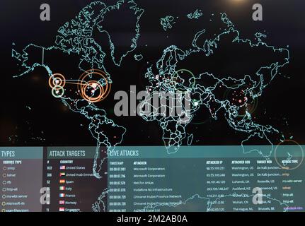 Map of real-time cyber attacks Stock Photo