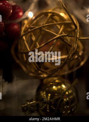 Jar with fairy lights and Christmas decorations Stock Photo