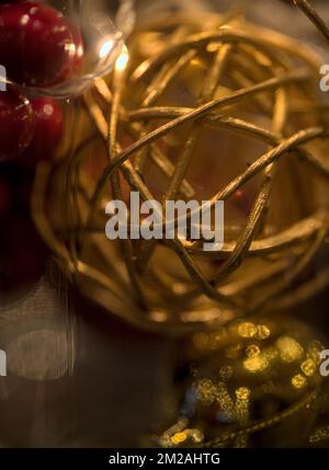 Jar with fairy lights and Christmas decorations Stock Photo