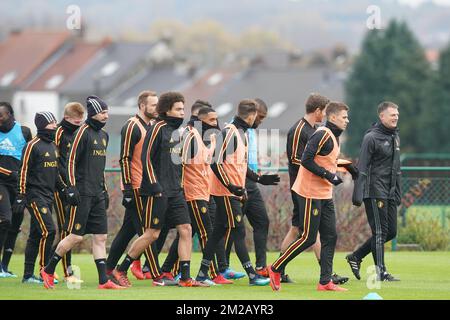 Belgium's players pictured during a training session of Belgian national soccer team Red Devils, Sunday 12 November 2017, in Tubize. The team will be playing a friendly game against Japan on 14th November. BELGA PHOTO BRUNO FAHY Stock Photo