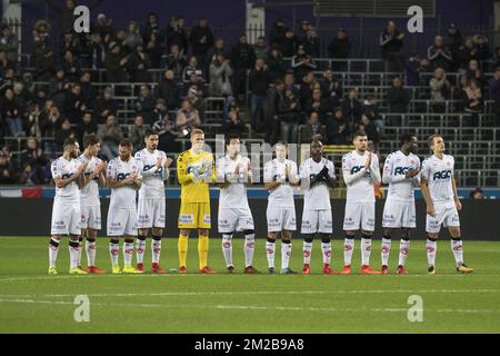 Kortrijk's players pictured at the start of the Jupiler Pro League match between RSC Anderlecht and KV Kortrijk, in Brussels, Sunday 26 November 2017, on the sixteenth day of the Jupiler Pro League, the Belgian soccer championship season 2017-2018. BELGA PHOTO LAURIE DIEFFEMBACQ Stock Photo
