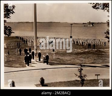 Commanding Officer's Saturday inspection on Dewey Field, Coasters Harbor Island , Military inspections, Naval yards & naval stations. Photographs of the First Naval District Stock Photo