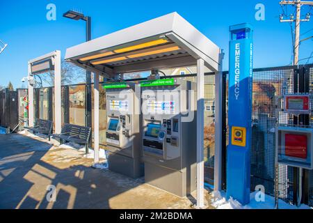 Boston Metro MBTA Fare Vending Machine at Green Line Riverside terminal ...