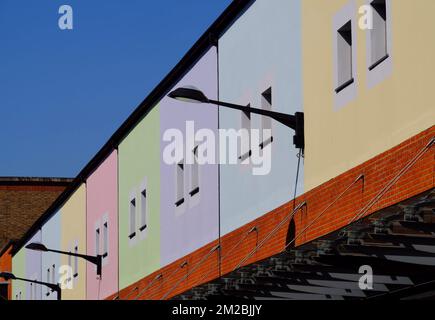 Maidstone: Colourful buildings and shops in Fremlin Walk shopping centre, Maidstone, Kent, England Stock Photo