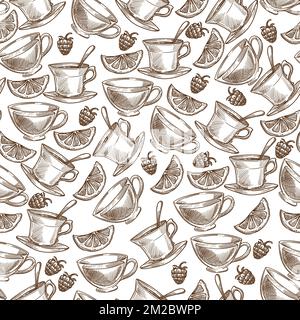 Herbal tea, hot beverage with raspberry and lemon slice Stock Vector