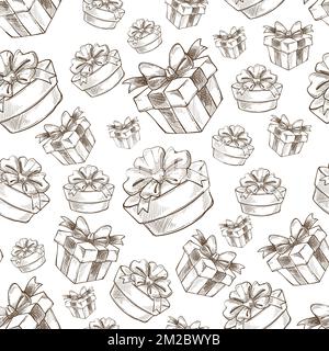 Gifts and presents decorated with ribbon bows seamless pattern Stock Vector