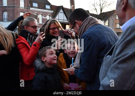 comedian Dany Boon (Daniel Hamidou) arrives for a ceremony to award the Tournai 'citoyen d'honneur' (honorary citizen - ereburgerschap) to French filmmaker Boon, Monday 12 February 2018 in Tournai. Daniel Hamidou aka Dany Boon is a comedian, director, actor and writer, most famous for his 2008 film 'Bienvenue chez les Ch'tis'. BELGA PHOTO CAMILLE DELANNOIS Stock Photo