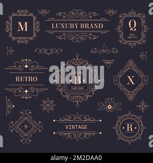 Luxury brand vintage labels and logotypes with ornaments Stock Vector