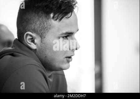 Standard's new player Zinho Vanheusden pictured during a press conference of Belgian soccer team Standard de Liege to present Zinho Vanheusden, U21 Belgian international player is lent by Inter Milan, Wednesday 28 February 2018, in Liege. BELGA PHOTO SOPHIE KIP Stock Photo