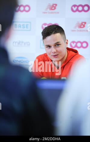 Standard's new player Zinho Vanheusden pictured during a press conference of Belgian soccer team Standard de Liege to present Zinho Vanheusden, U21 Belgian international player is lent by Inter Milan, Wednesday 28 February 2018, in Liege. BELGA PHOTO SOPHIE KIP Stock Photo