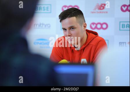 Standard's new player Zinho Vanheusden pictured during a press conference of Belgian soccer team Standard de Liege to present Zinho Vanheusden, U21 Belgian international player is lent by Inter Milan, Wednesday 28 February 2018, in Liege. BELGA PHOTO SOPHIE KIP Stock Photo