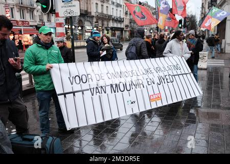 Illustration picture shows a protest action against police brutality in the city center of Brussels, organized by the 'Stop-Repression' campaign, Thursday 15 March 2018. BELGA PHOTO BRUNO FAHY Stock Photo