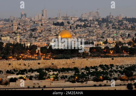 Early morning views of Jerusalem from the Mount of Olives in East Jerusalem. Stock Photo